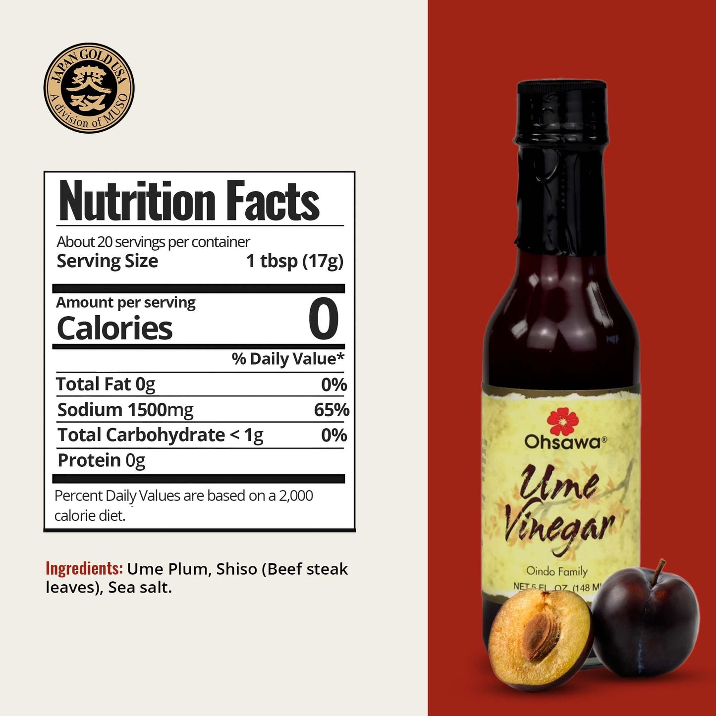 Ohsawa Ume Plum Vinegar - Macrobiotic, Vegan, Gluten-Free - 5 Fl Oz