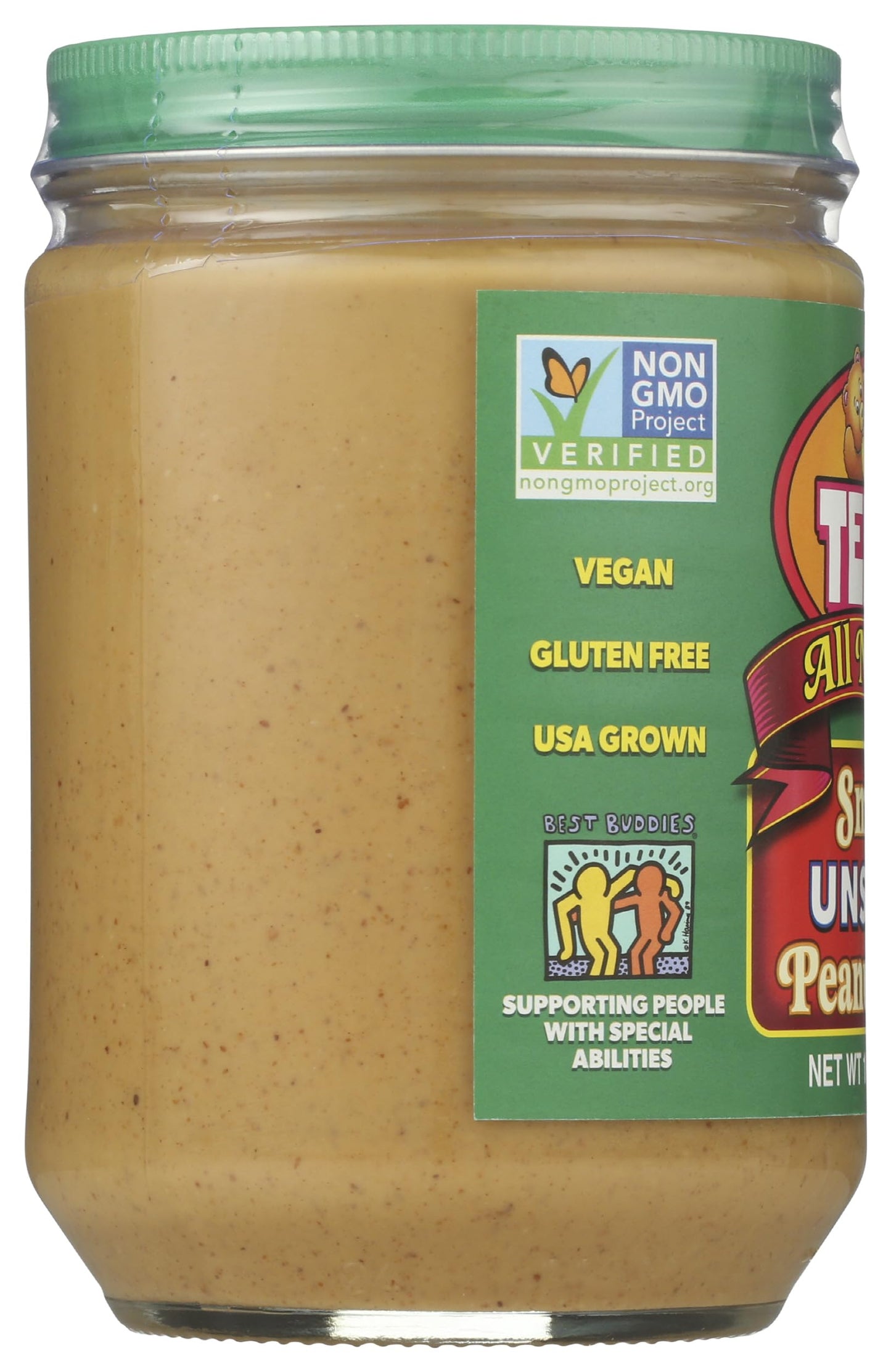 Teddie All Natural Peanut Butter, Smooth Unsalted, Gluten Free & Vegan, 16 Ounce Glass (Smooth Unsalted, Pack of 1)