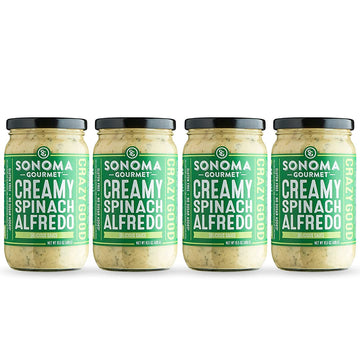 Sonoma Gourmet Spinach Alfredo Pasta Sauce | Gluten-Free And No Sugar Added | Made With Real Cream | 15.5 Ounce Jars (Pack Of 4)
