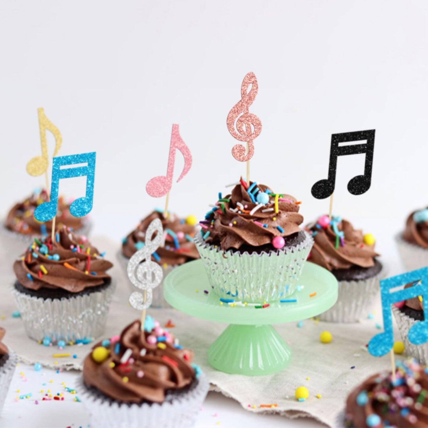 Gyufise 24Pcs Music Notes Cupcake Toppers Glitter Musical Symbol Cupcake Picks For Rock Music Concert Theme Baby Shower Wedding