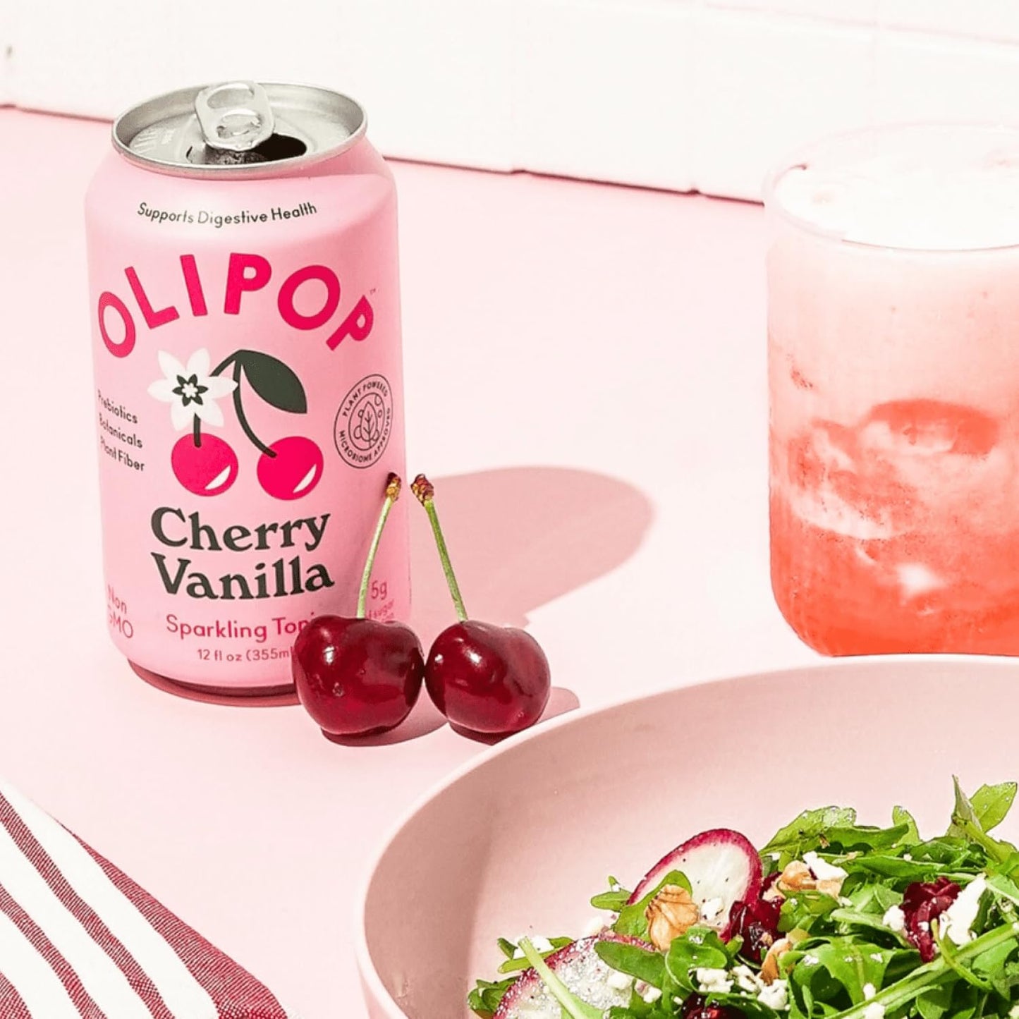 OLIPOP Prebiotic Soda Pop, Cherry Vanilla, A New Kind of Soda Packed with Prebiotics, Fiber, and Botanicals, Gluten Free, Vegan,