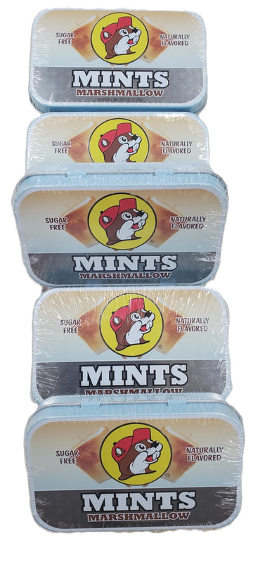 Buc-ee's 2025 Gluten Free & Sugar Free Mints - 50 mints Tin Can, Pack of 5 Non-GMO - Vegan - Soy Free - Natural Flavor (Marshmal