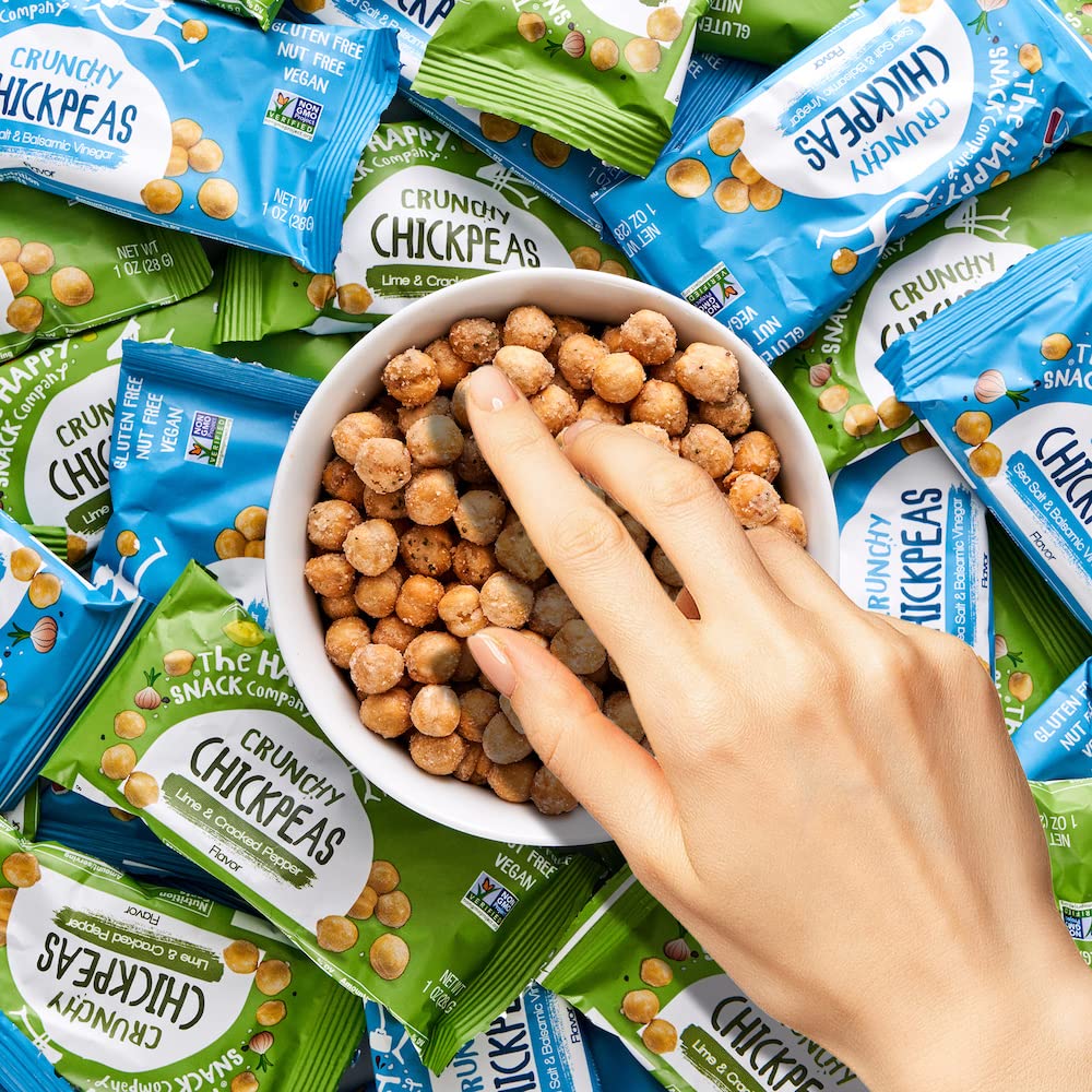 The Happy Snack Company Crunchy Chickpeas Variety Pack 24 X 1 Oz ( Sea Salt & Balsamic Vinegar Flavor And Lime & Cracked Pepper