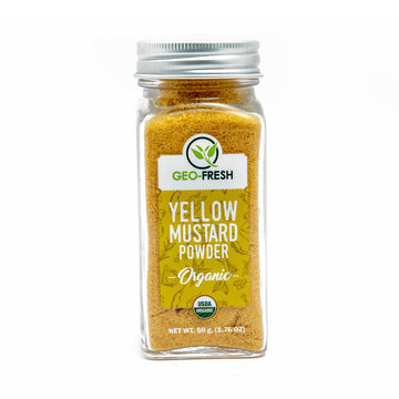 Geo-Fresh Organic Yellow Mustard Ground 1.76 Oz (50G), Tangy In Flavour | Dips, Dressings & Marinades | Non-Gmo, Kosher, 100% Or