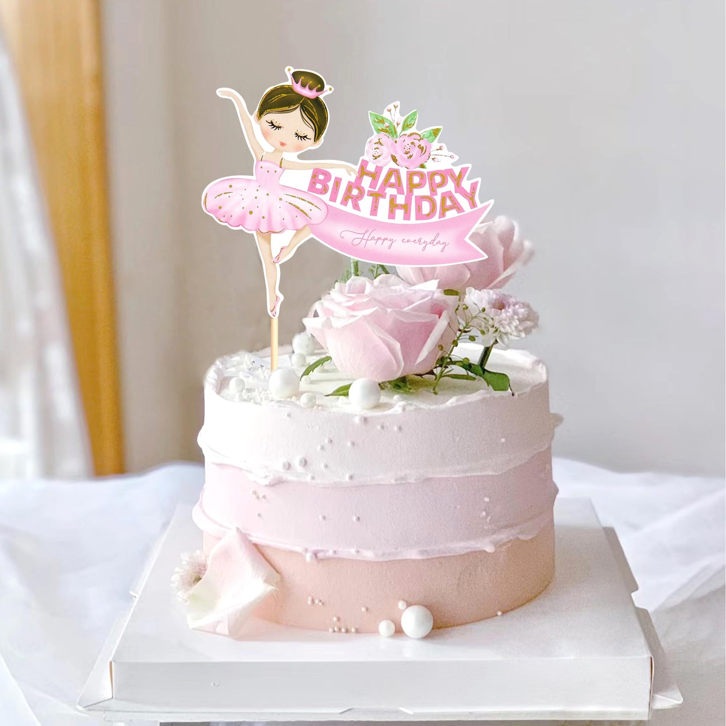 Ercadio 1 Pack Ballerina Tutu Cake Toppers Pink Ballet Girl Happy Birthday Cake Toppers Ballet Slipper Cake Picks For Ballerina