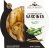 Brunswick Gourmet Brisling Sardines in Olive Oil with Jalapeño, 4.23 oz - Wild Caught, 13g Protein, Gluten Free, Keto Friendly