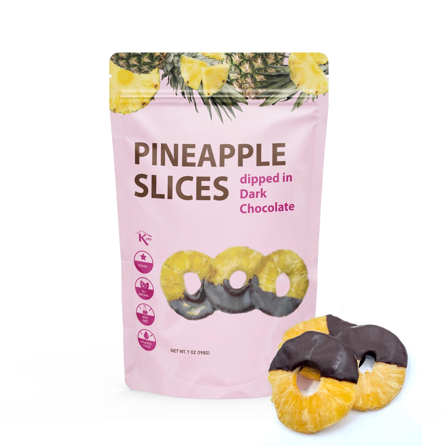 Premium All Natural Real Rich Dark Chocolate Dipped Tropical Pineapple Dried Fruit Slices 7Oz Non Gmo, No Added Colors Healthy S