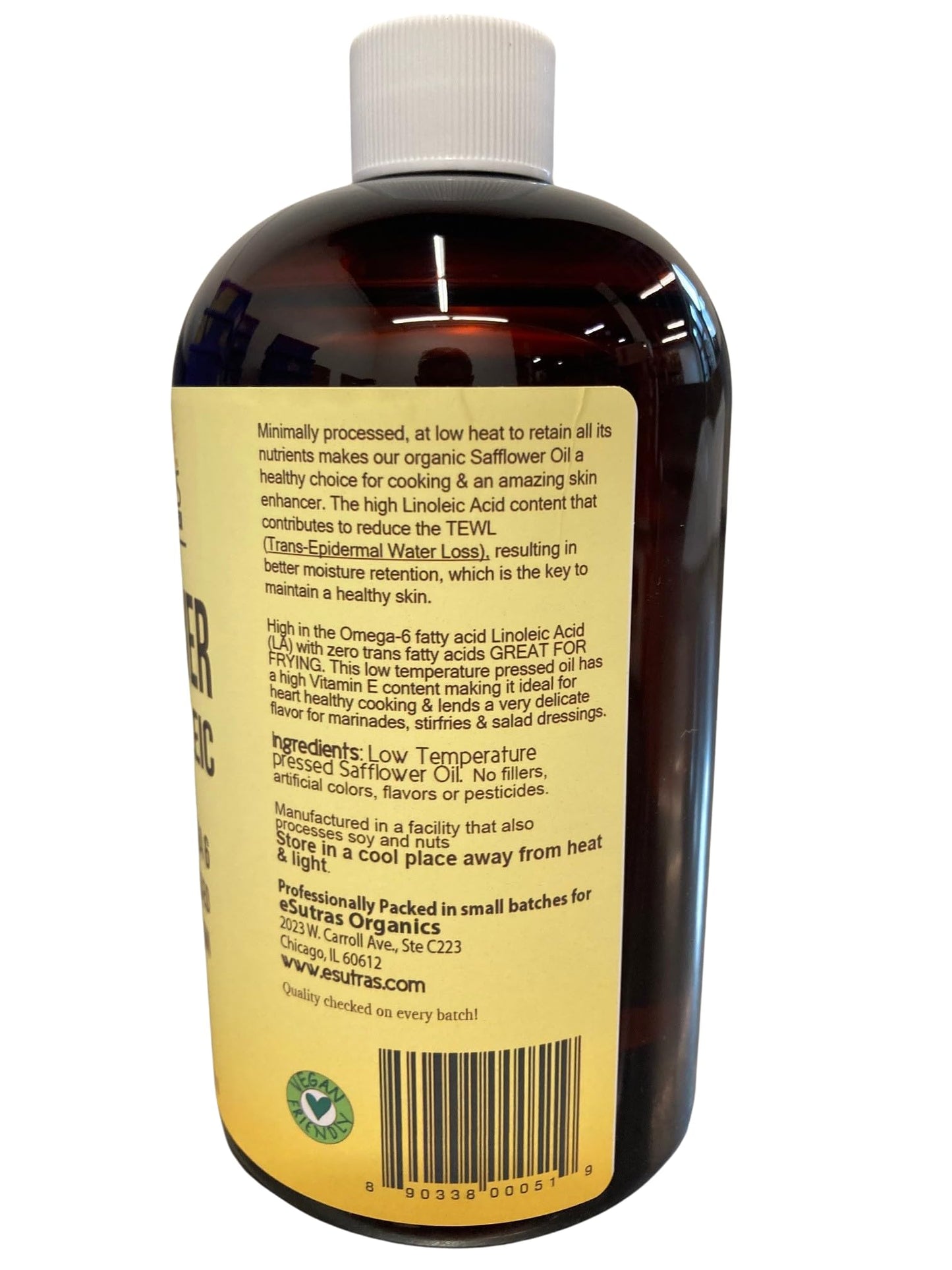 eSutras Organics Linoleic Safflower Oil - Cold Pressed, Moisturizing Non-GMO Oil For Hair, Body & Skin Care(16 oz)