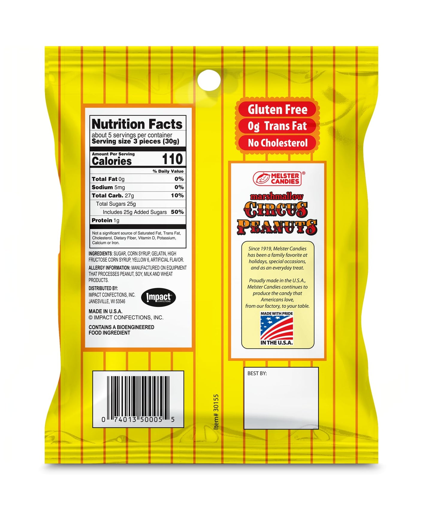 Melster Candies Classic Marshmallow Circus Peanuts - Fat Free - 6 oz. Bags - 2 Pack