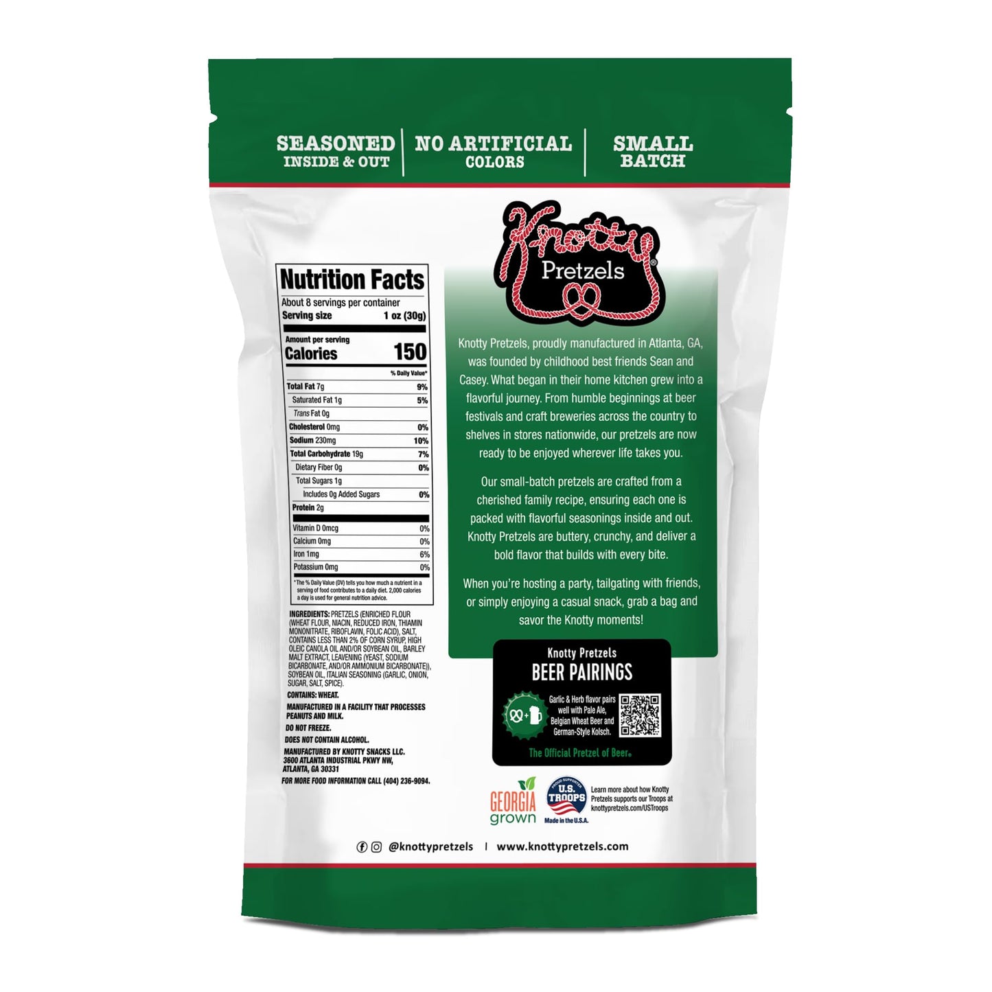 Knotty Pretzels “The Official Pretzel Of Malt-Inspired” 7.5 Oz Individual Seasoned Pretzels In Resealable Pretzel Snack Bags, The Perfect Pairing For Malt-Inspired, Savory Italian Flavor (6-Pack)