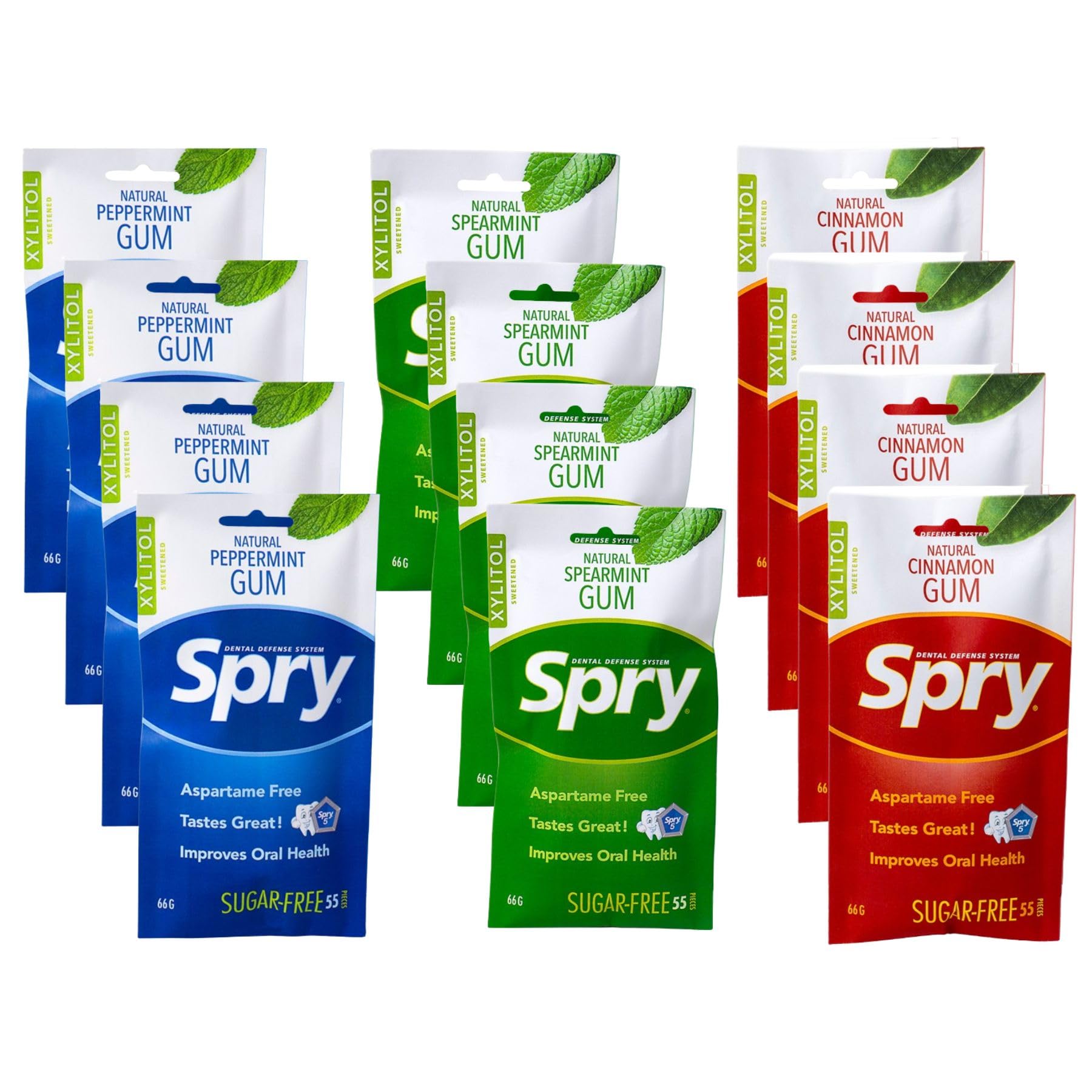 Spry Xylitol Chewing Gum - Aspartame-Free, Sugar-Free, Non-GMO - 55 Count (Pack of 12)