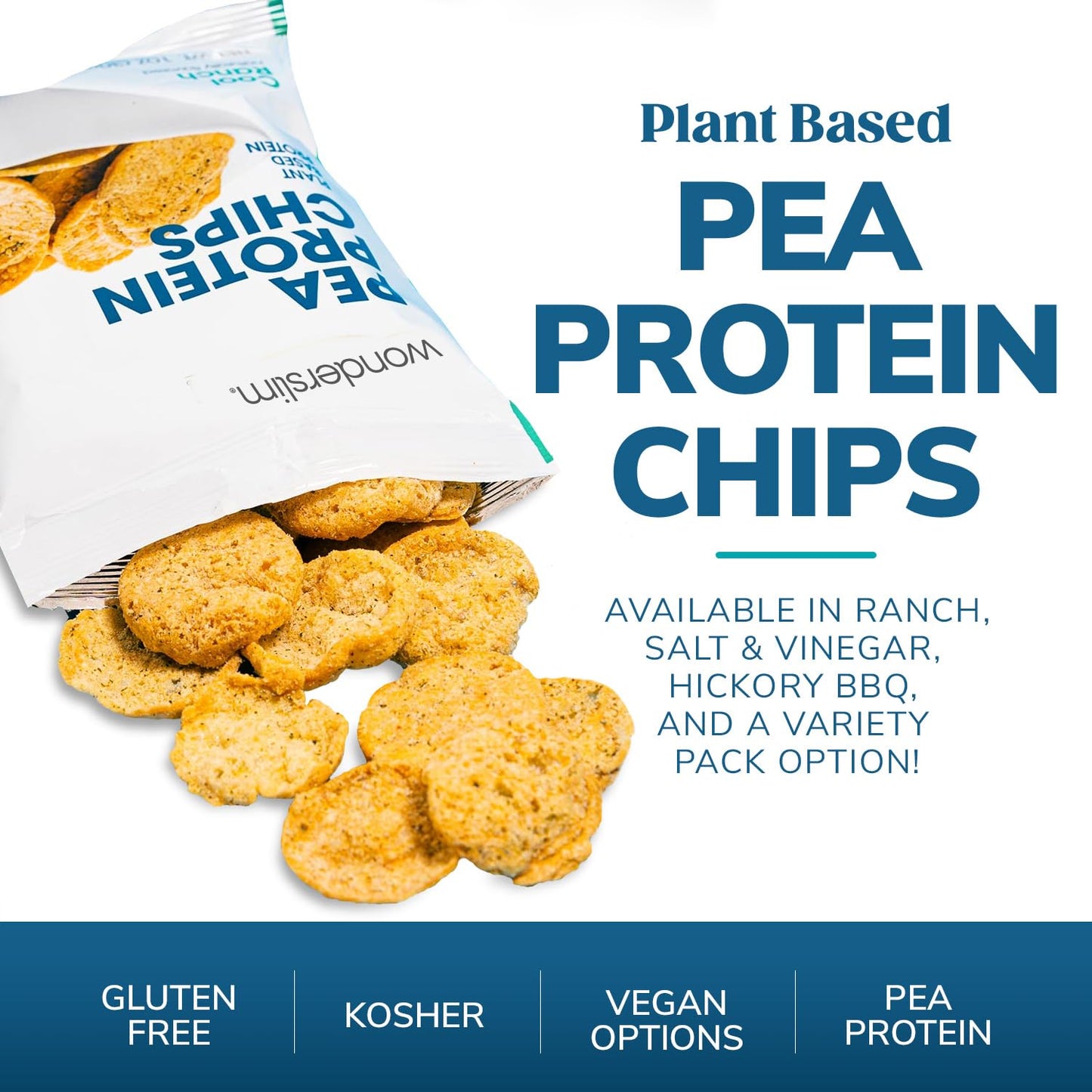 Wonderslim Pea Protein Chips, Hickory BBQ | 10g Plant Protein, 120 Calories | Low Carb, Low Sugar, Vegan | Healthy Chips, Smart