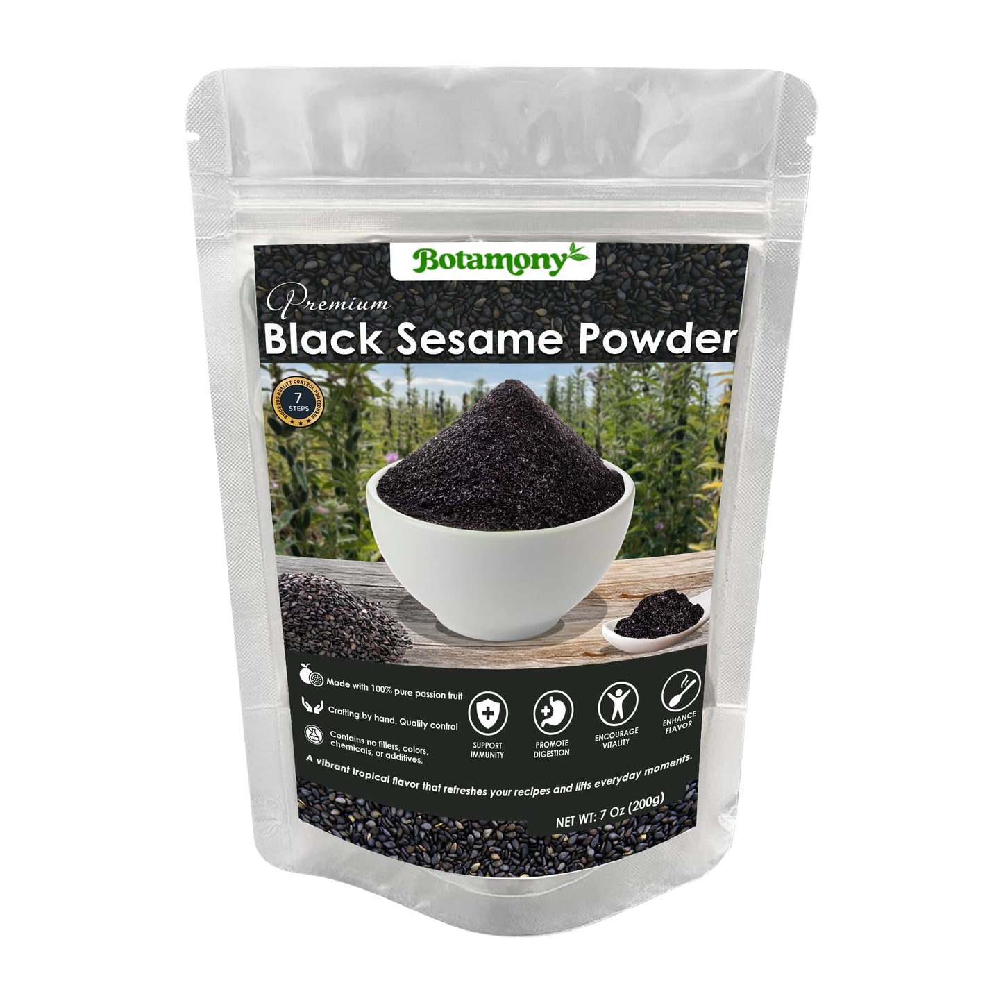 Botamony Organic Black Sesame Powder 12.3Oz  Vegan Gluten-Free Non-Gmo  Plant Protein & Fiber  Rich Minerals Nutty Flavor  Finely Ground Roasted Seeds For Smoothies Baking Recipes