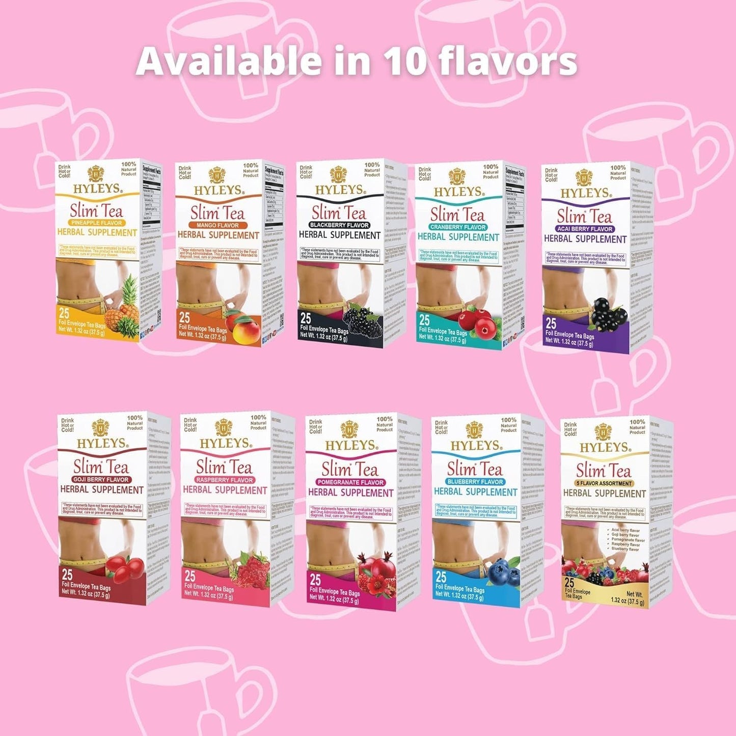 HYLEYS Slim Tea Blackberry Flavor - Herbal dietary product, 25 Tea Bags (Pack of 12)