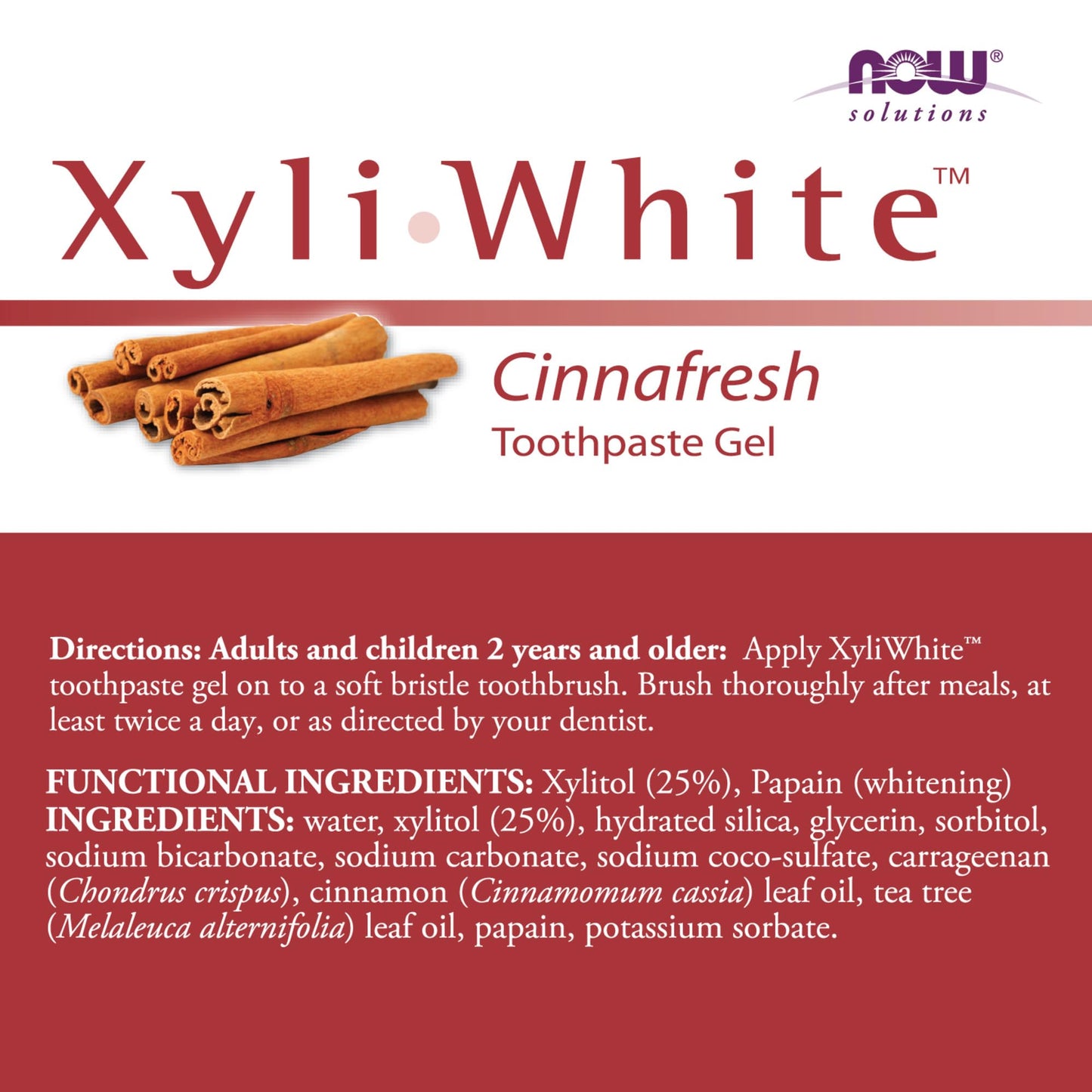 Now Foods Solutions, Xyliwhite™ Toothpaste Gel, Cinnafresh, Cleanses And Whitens, Clean And Fresh Cinnamon Taste, 6.4-Ounce