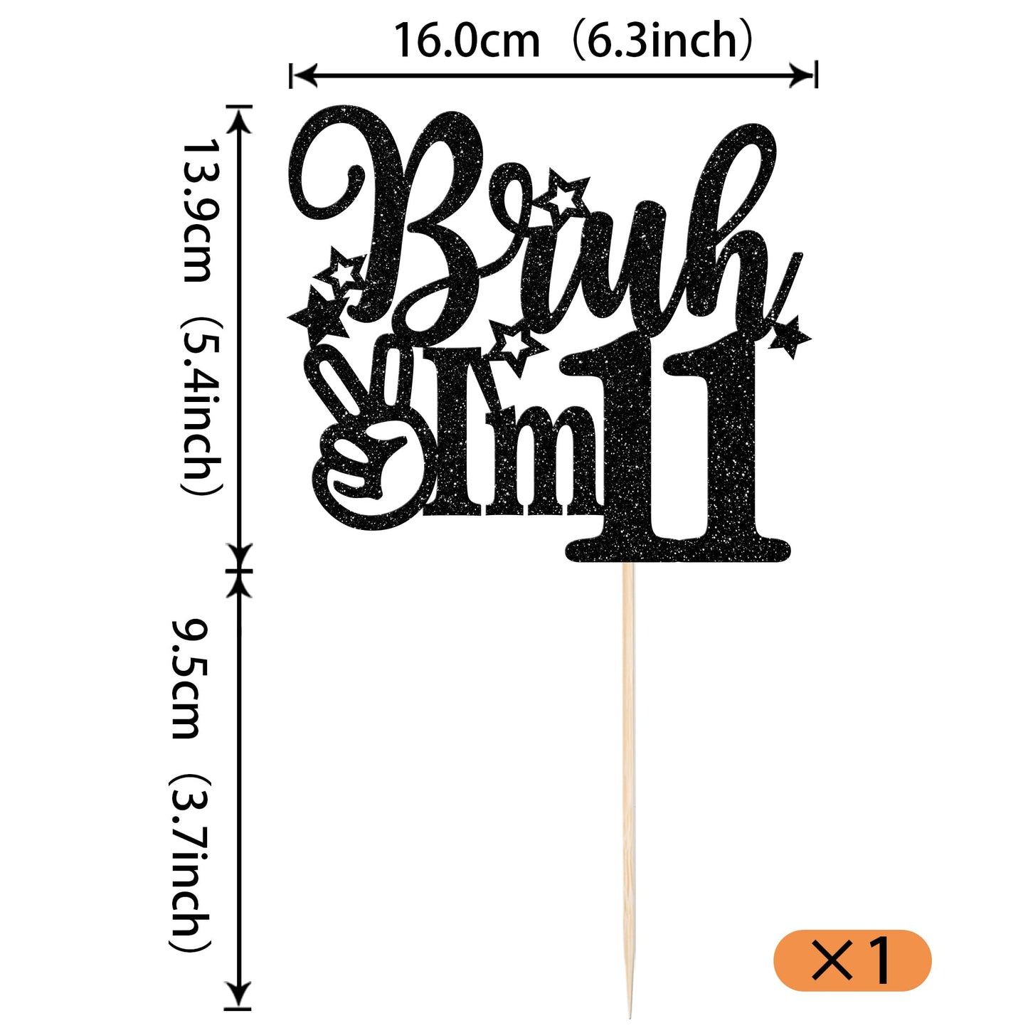 Rssta i Cake Topper Black Star Glitter for 11th Birthday, Model XM1222-11, Cheers to 11 Years Party Supplies