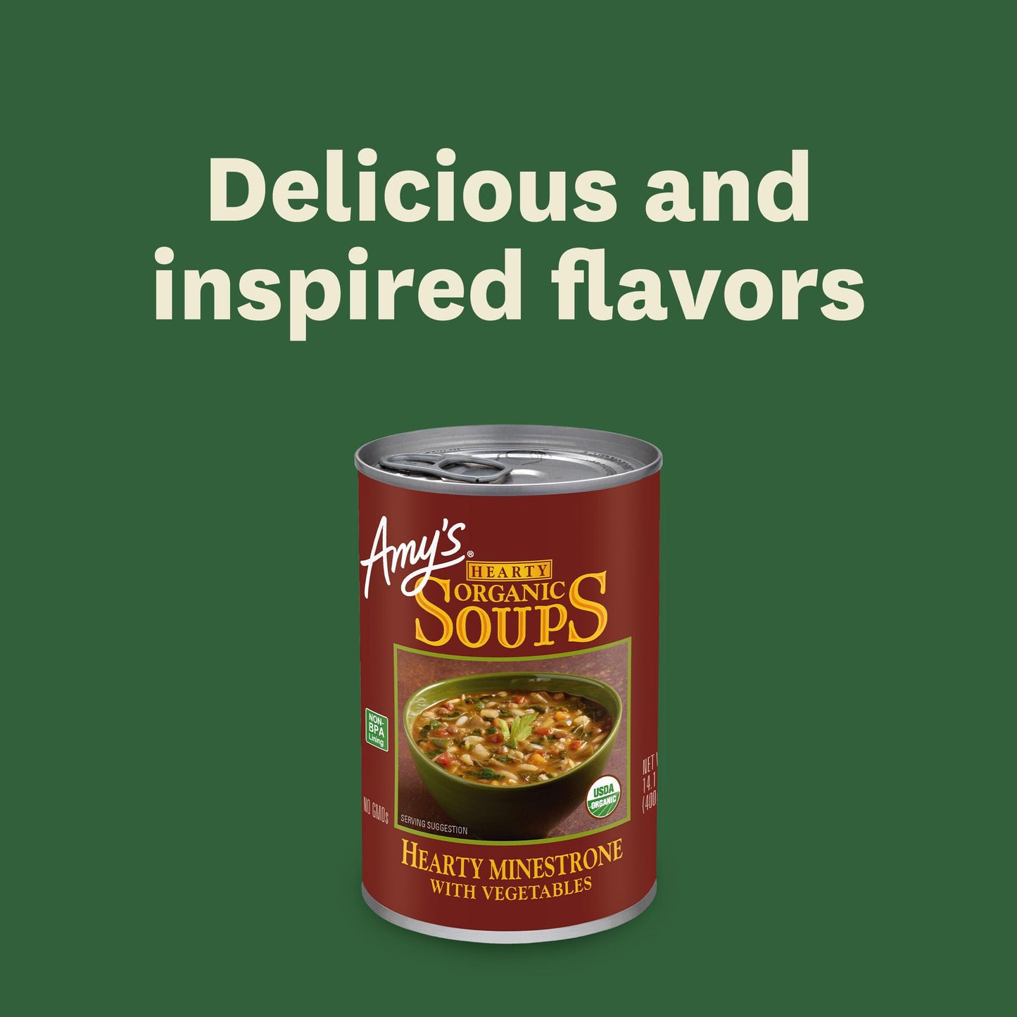 Amy'S Soup, Vegan Hearty Minestrone, Made With Organic Vegetables, Lentils, Barley And Pasta In Tomato Broth, Canned Soup, 14.1