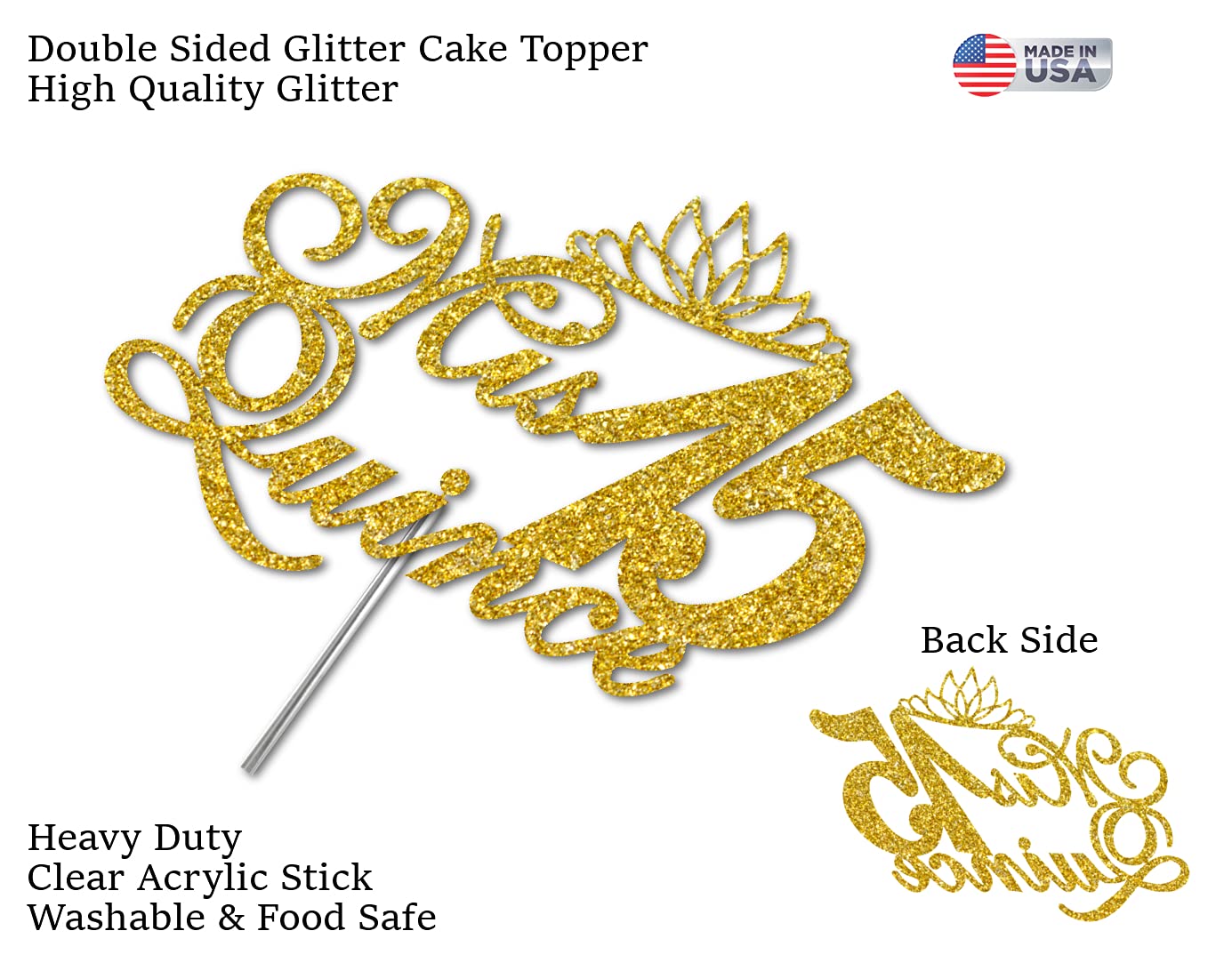 Mis Quince 15 Quinceanera Glitter Cake Topper, Fifteen Birthday Party Decorations Ideas, Premium Quality Decoration, Sturdy Doub