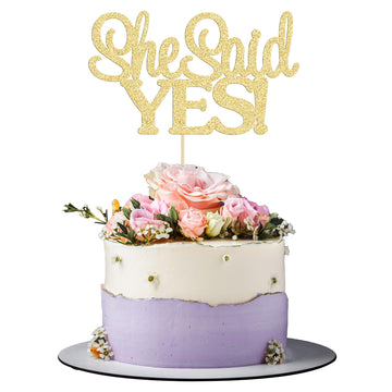 Gyufise 1Pcs Gold She Said Yes Cake Topper For Engagement Bridal Shower Wedding Shower Proposal Bachelorette Party Decorations S