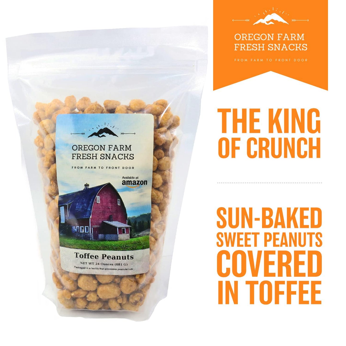 OREGON FARM FRESH SNACKS Toffee Peanuts - All Natural, Resealable Bag - 24oz