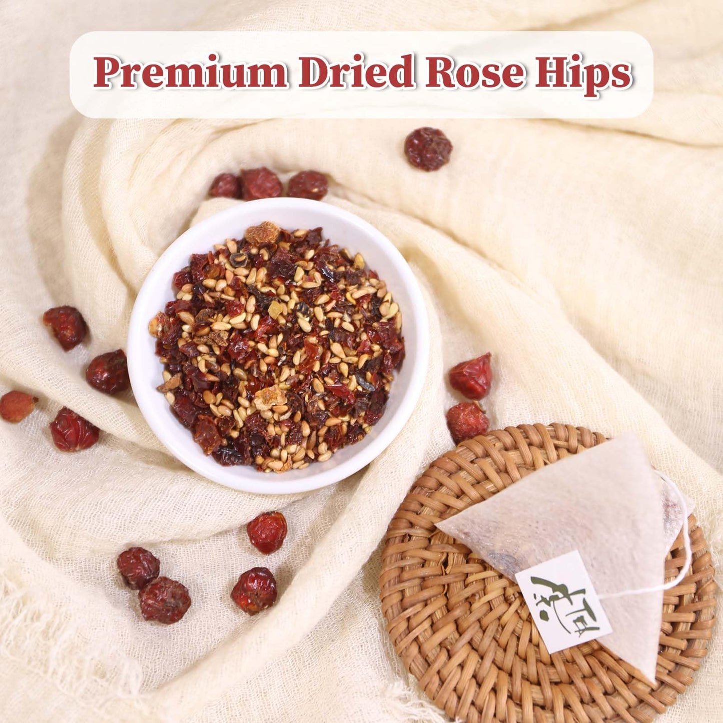 FullChea Rose Hips Tea Bags - 50 Count, Non-GMO, Caffeine-free, Supports Digestion & Immunity