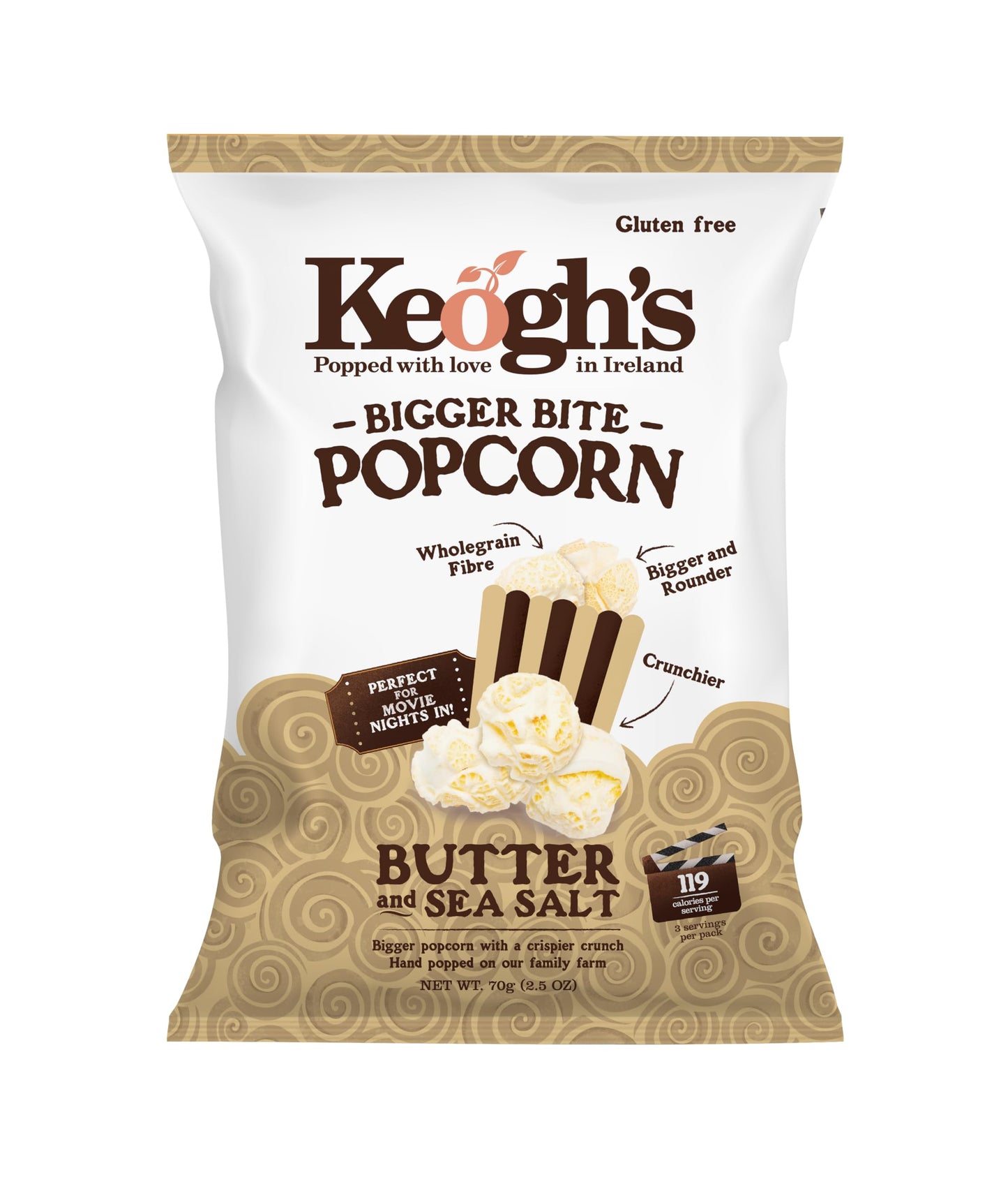 Keoghs Butter and Sea Salt Popcorn, 2.5 oz (70G), Pack of 3