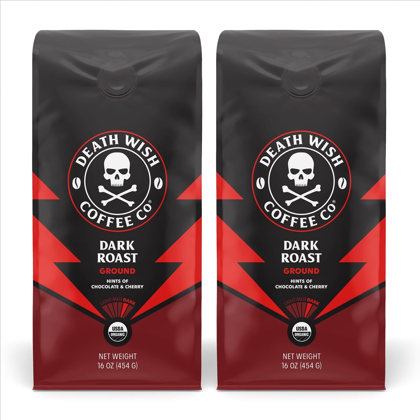 Death Wish Coffee Dark Roast Grounds, USDA Organic, 16 Oz, Pack of 2, Bold & Intense Blend of Arabica & Robusta Beans
