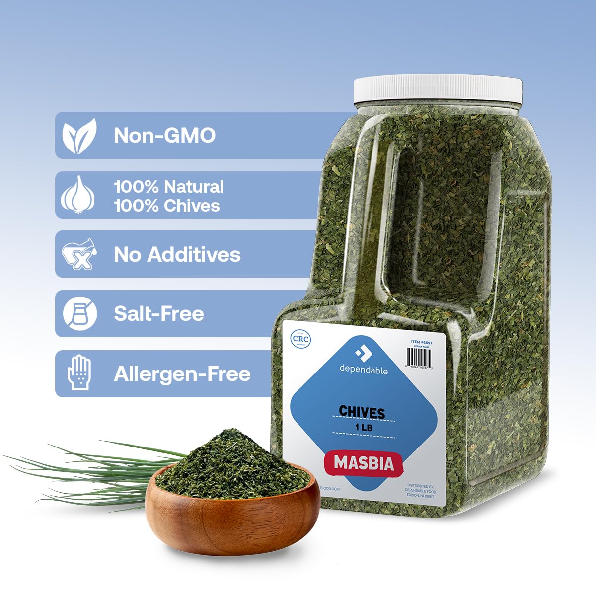 Dependable Foods Chives Spice - 1 Lb. Bulk Jar - Non-Gmo, Kosher, Salt-Free, Allergen-Free| Aromantic Herb Infusion
