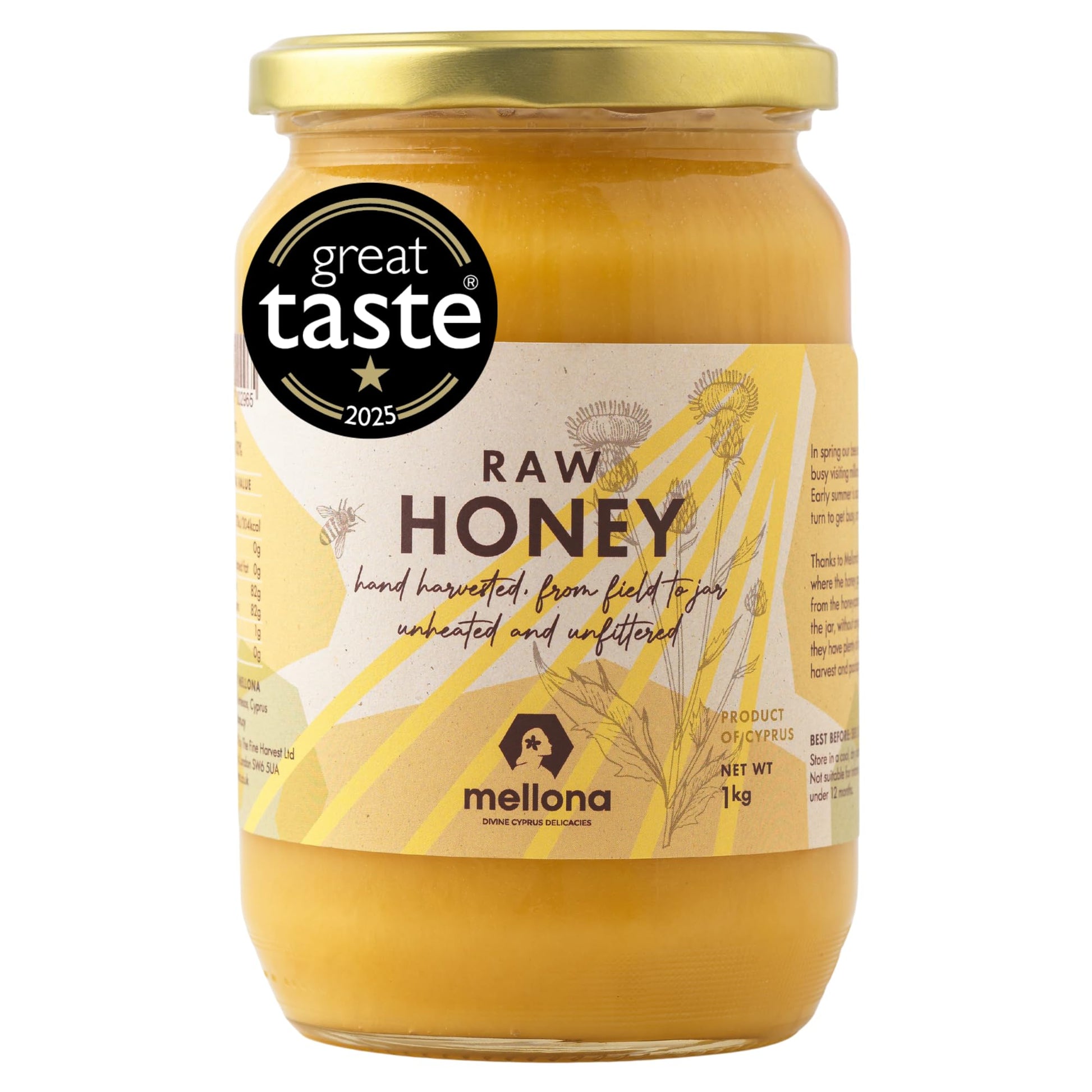 Mellona 100% Raw Honey Unfiltered  Natural Creamy Golden Honey Raw Unprocessed  Unheated & Unfiltered(1KG)