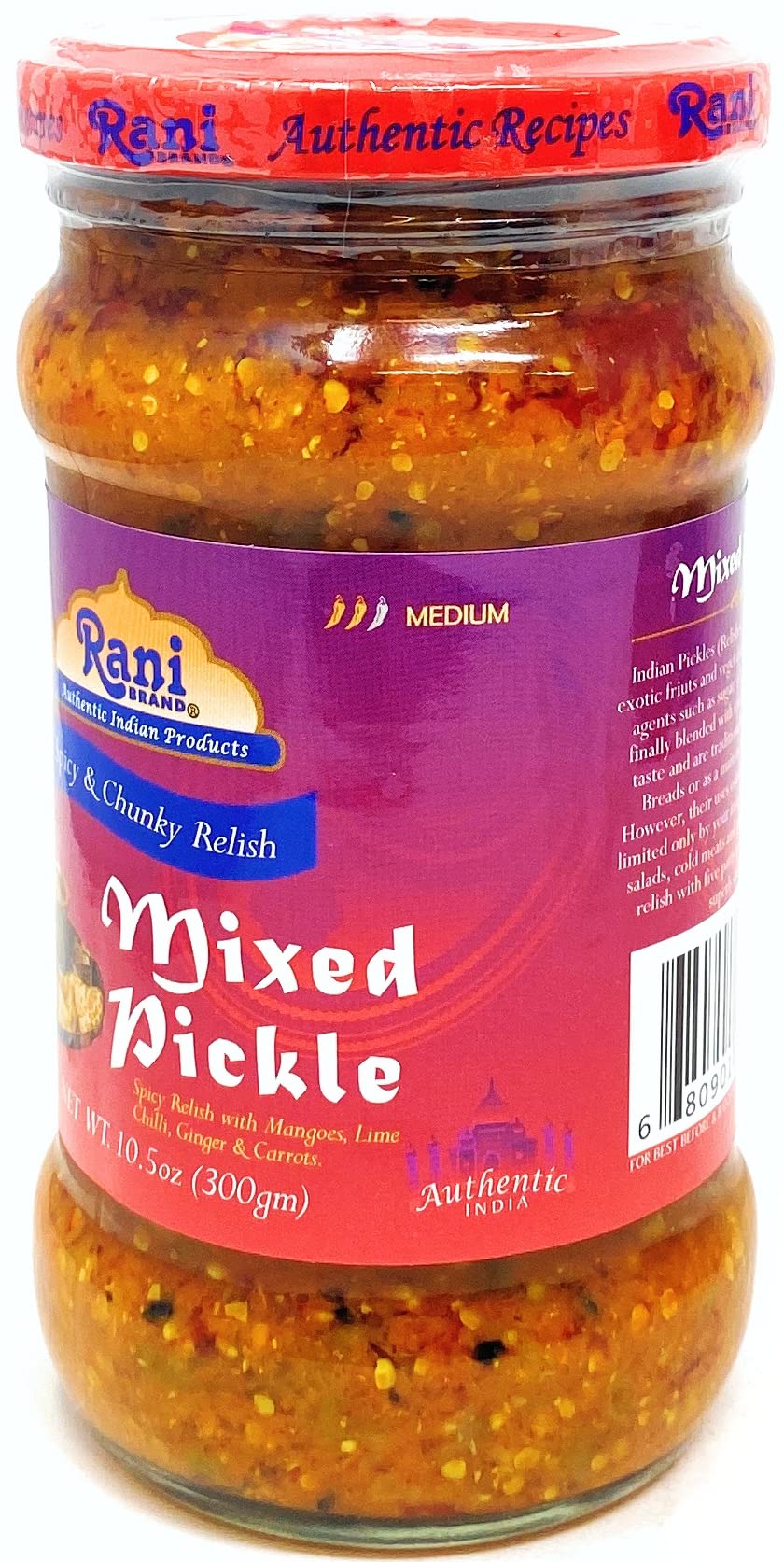 Rani Mixed Vegetable Pickle (Achar, Spicy Indian Relish) 10.5Oz (300G) Glass Jar ~ Vegan | Gluten Free | Non-Gmo | No Colors | P