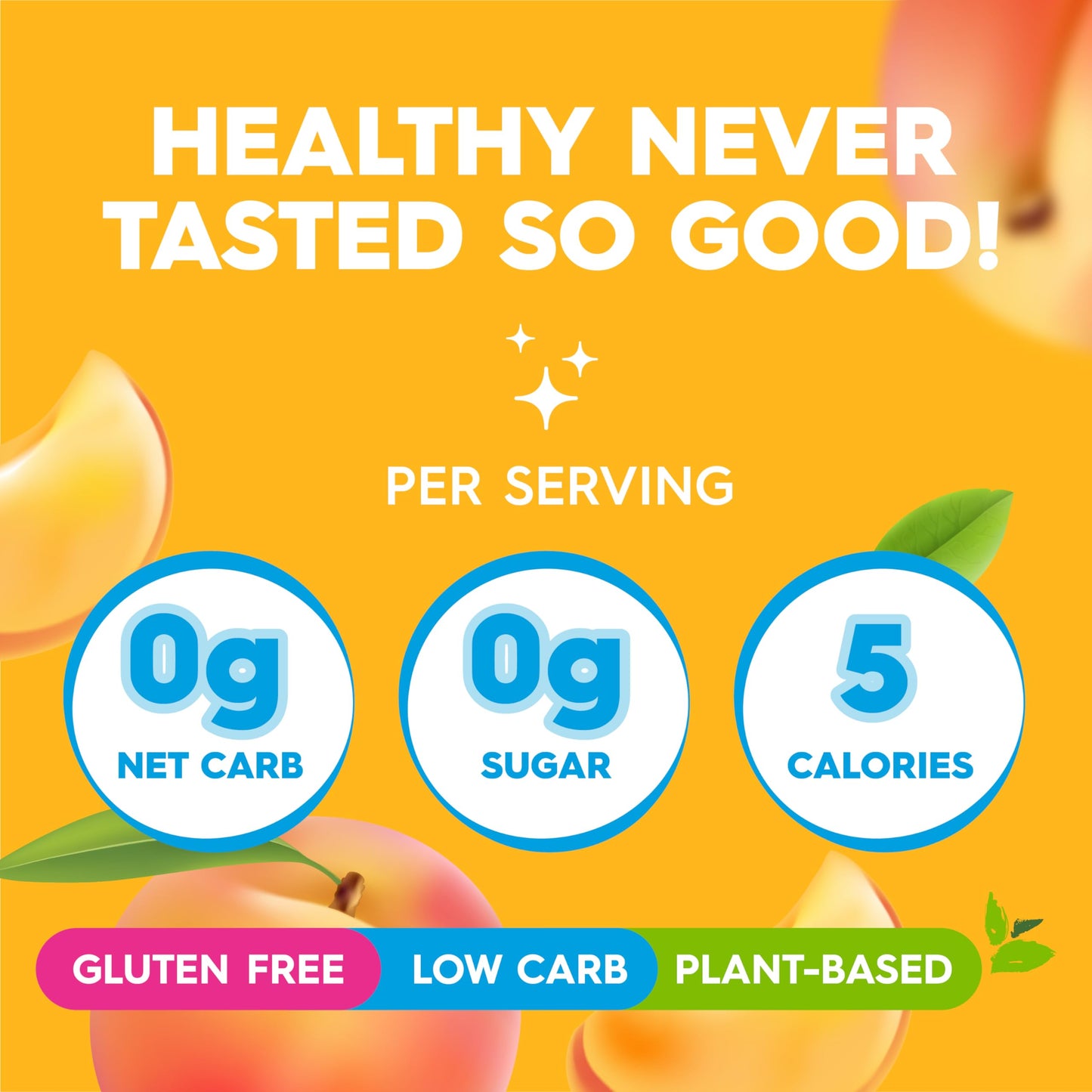 Simply Delish Plant Based Natural Peach Jel Dessert - 6 Pack - Zero Sugar, 0g Net Carbs, Gluten Free, Vegan, Diabetic & Allergen