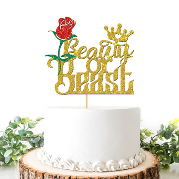 Helewilk Beauty Or Beast Cake Topper, He Or She, Glittery Boy Or Girl Baby Shower, Gender Reveal Party Decorations Supplies
