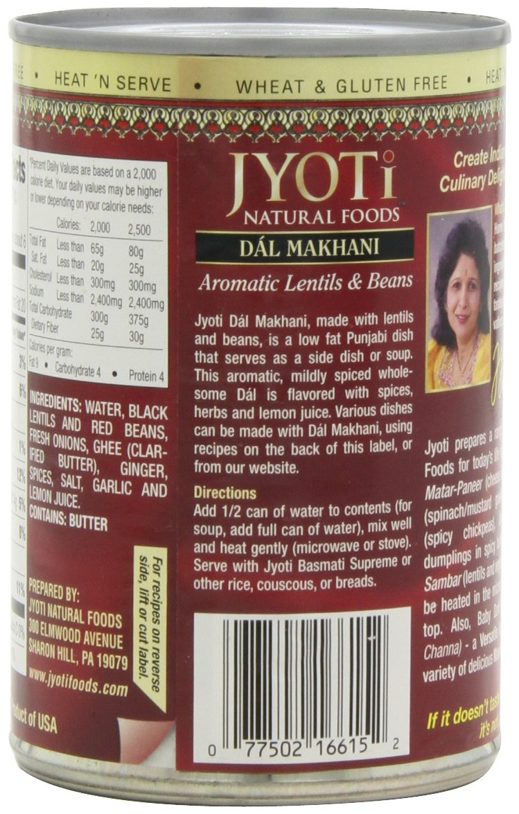 Jyoti Dal Makhani, 12 cans of 15 oz each, All Natural, Product of USA, Gluten Free, Vegetarian, NON GMO, BPA Free Cans