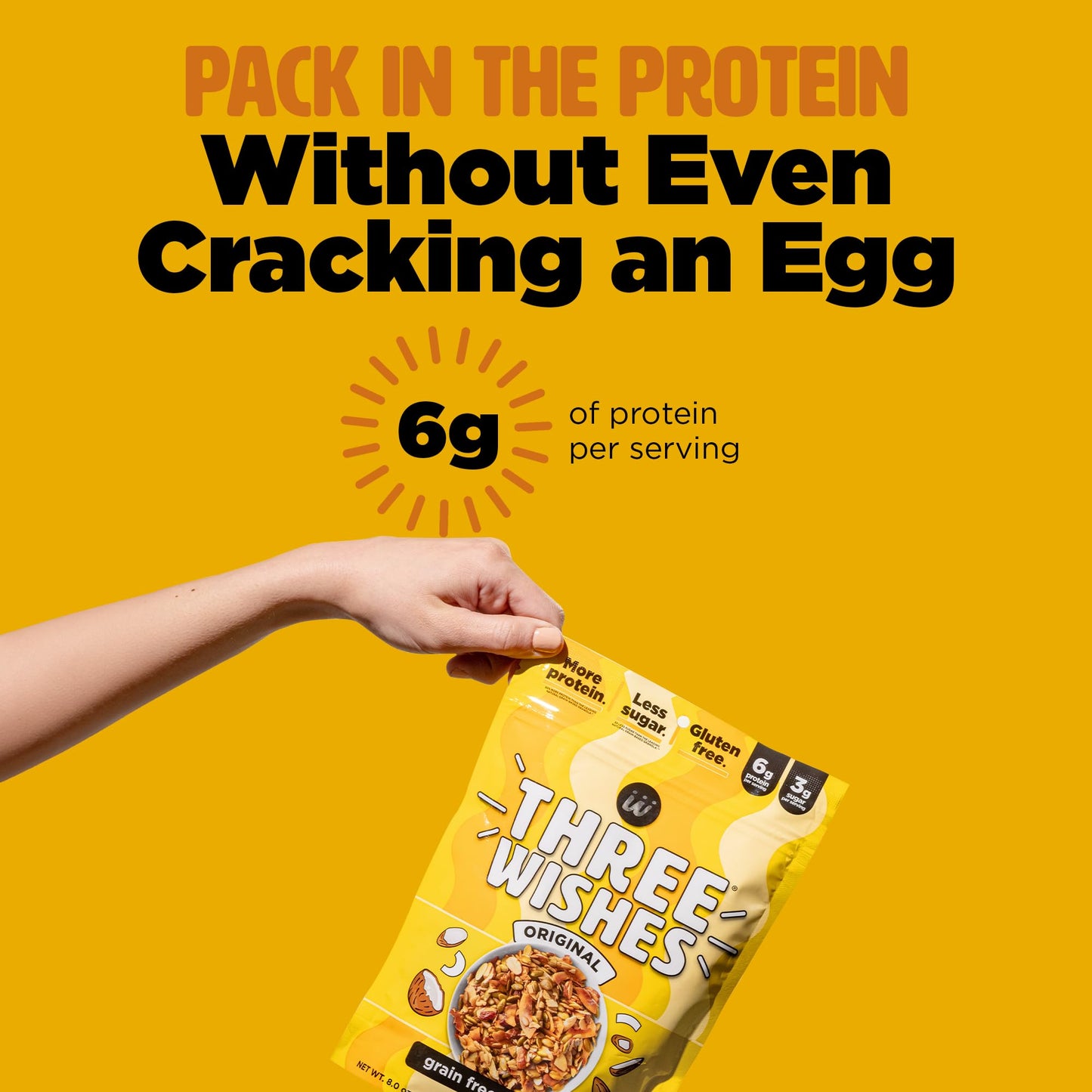 Three Wishes Granola, Original (4-Pack) - Gluten Free Granola, 6g Protein & 3g Sugar Healthy Breakfast & On-the-Go Snack - Vegan