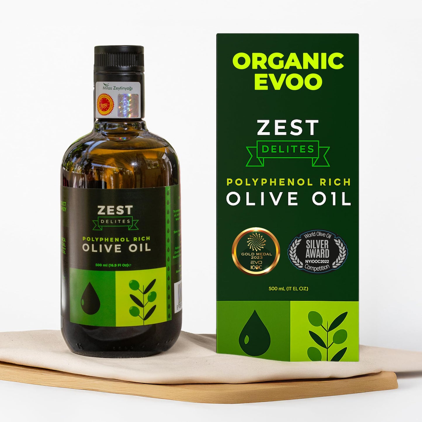 Polyphenol Rich Olive Oil Extra Virgin by Zest Delites, Up To 770 mg/kg High Polyphenol Olive Oil, Cold Pressed EVOO, Heart & Im
