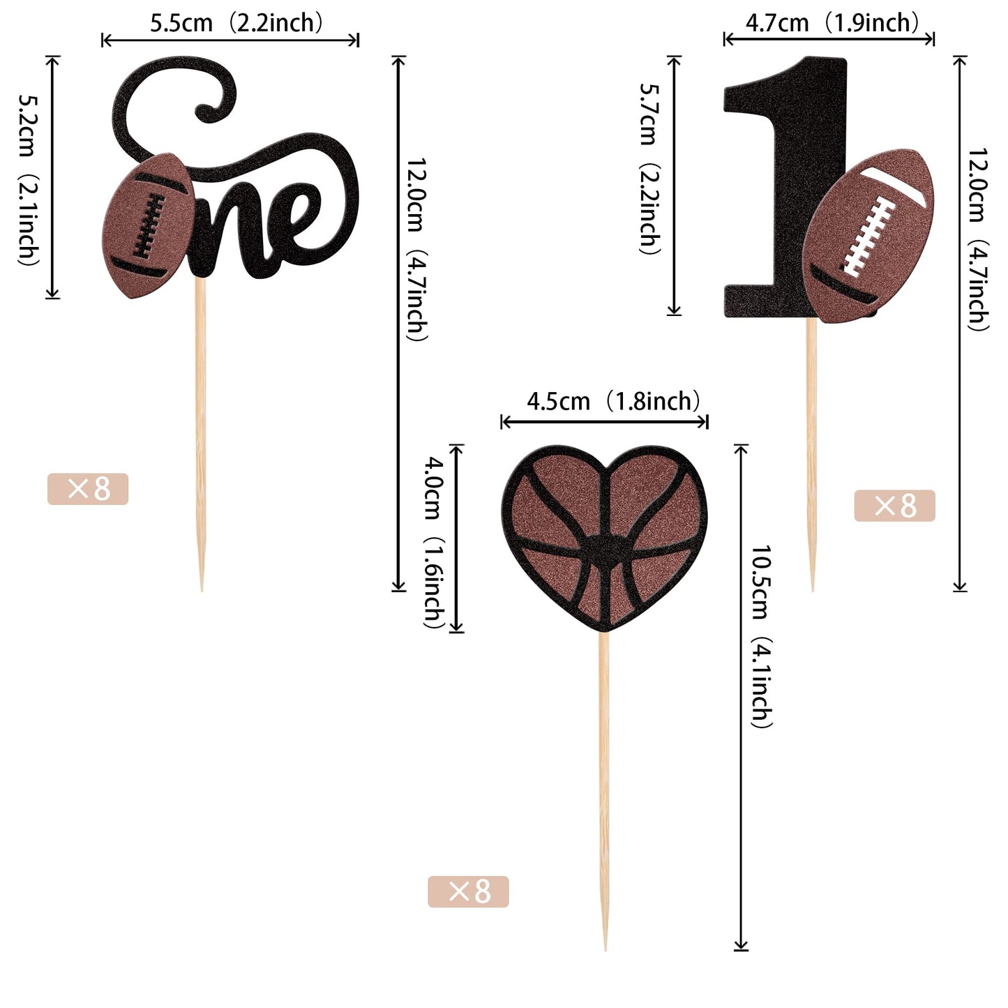 24 Pcs Rugby Ball One Cupcake Toppers Glitter Love Heart American Football 2St Birthday Cupcake Picks For Rugby Sports Theme Bab