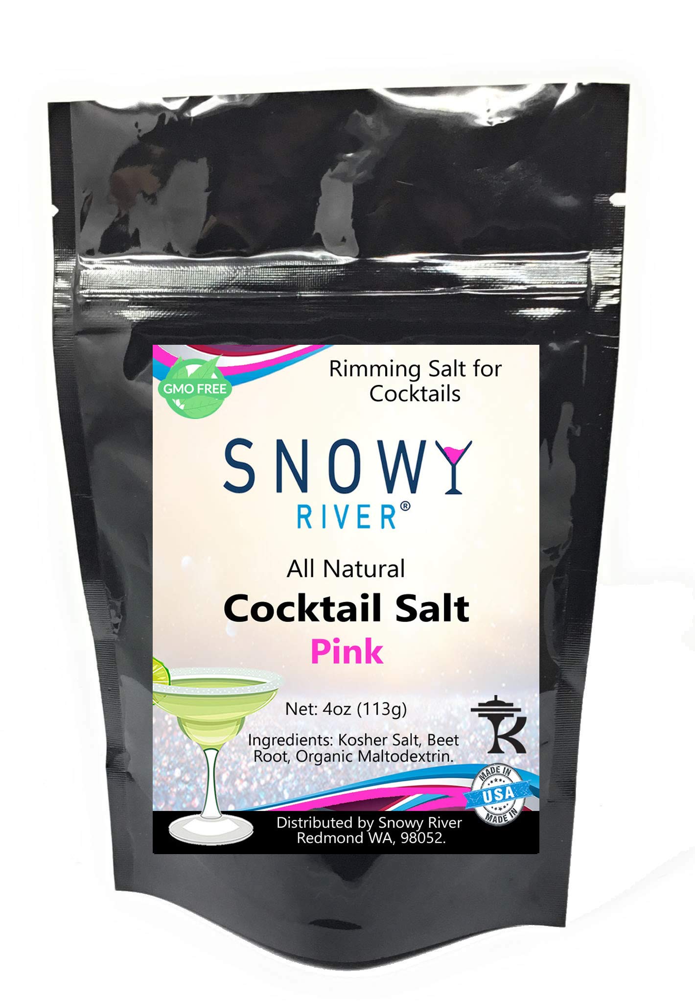 Snowy River Pink Cocktail Salt - 8oz Kosher Beverage Rimmer, Naturally Colored Margarita Rimming Salt