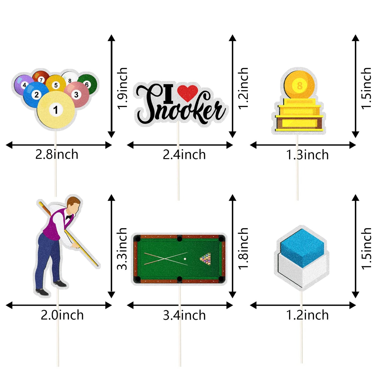 Mefeng Snooker Theme Cupcake Toppers,Billiards,Club,Medals,Table, I Love Snooker Sign, Funny Kit Ball Games Cupcake Toppers, Spo