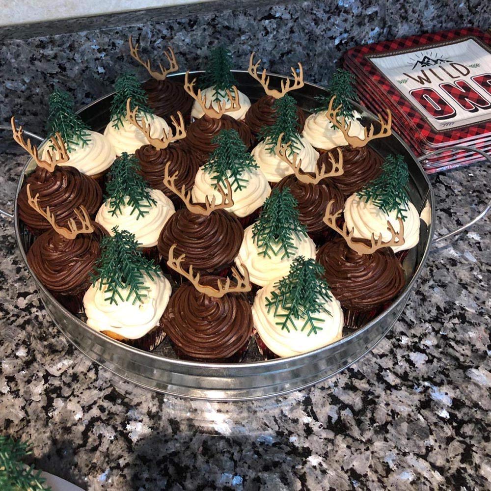 AUMIO Wooden Deer Cupcake Toppers Set of 24, Natural Earthy Tone, AU-01, Baby Shower/Wedding Party Decorations