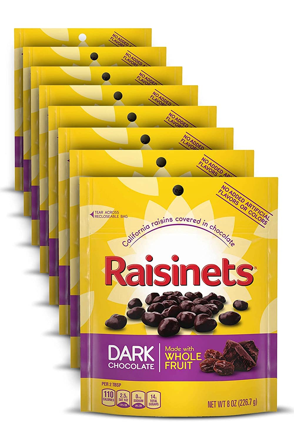 Raisinets, Dark Chocolate Covered California Raisins, 8.0 Oz Resealable Bag, Bulk 8 Pack