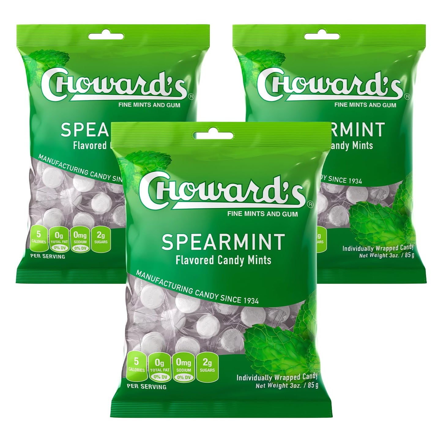 ChowardS Spearmint Candy Bags | Unique Aromatic Flavors For Everyday Freshness | Perfect For Tpartyl  Sharing  And Gifting | Distinctive Taste In Convenient Packaflavor Blendg | 3 Pack (49 Individually Wrapped Candy Mints)