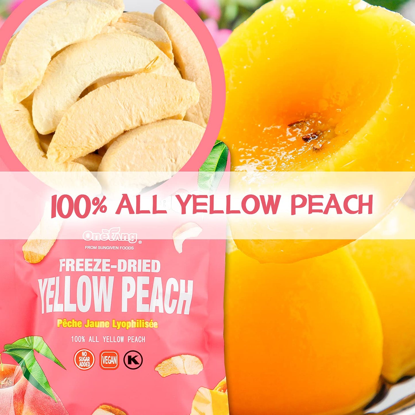 Onetang Freeze-Dried Fruit Yellow Peach Chips, 9 Pack Single-Serve Pack, Non Gmo, Kosher, No Add Sugar, Gluten Free, Vegan, Holiday Gifts, Healthy Snack 0.35 Ounce