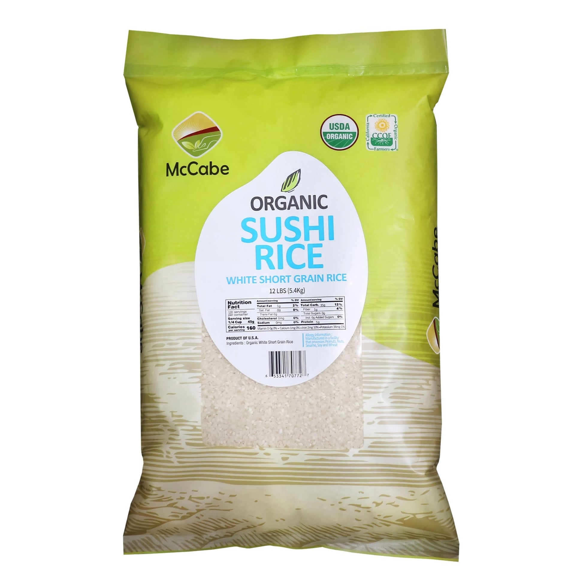 McCabe Organic Sushi Rice 12-Pound, USDA Certified Organic, CCOF Certified(California Certified Organic Farmers), Product of USA