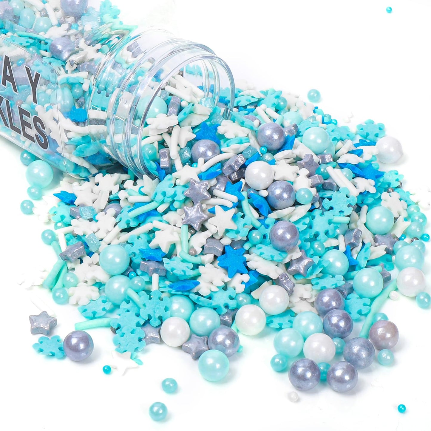 EPHVODI Snowflake Sprinkles Mix - Blue Baking Cake Toppers, 5.8 oz Jar, Ideal for Cookies, Ice Cream, and Celebrations