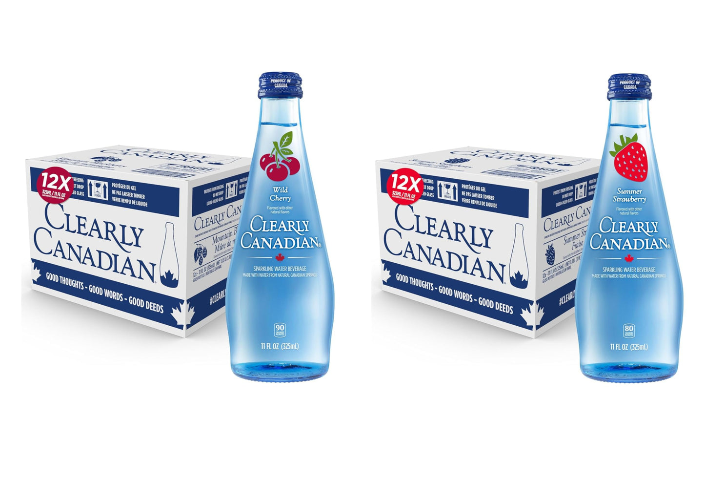 Clearly Canadian Sparkling Flavored Water  11 Oz Glass Bottles - Variety Of Refreshing Flavors  Top-Grade Carbonated Beverage  Available In 12-Pack And 24-Pack Options (24 Pack  Cherry/Strawberry)