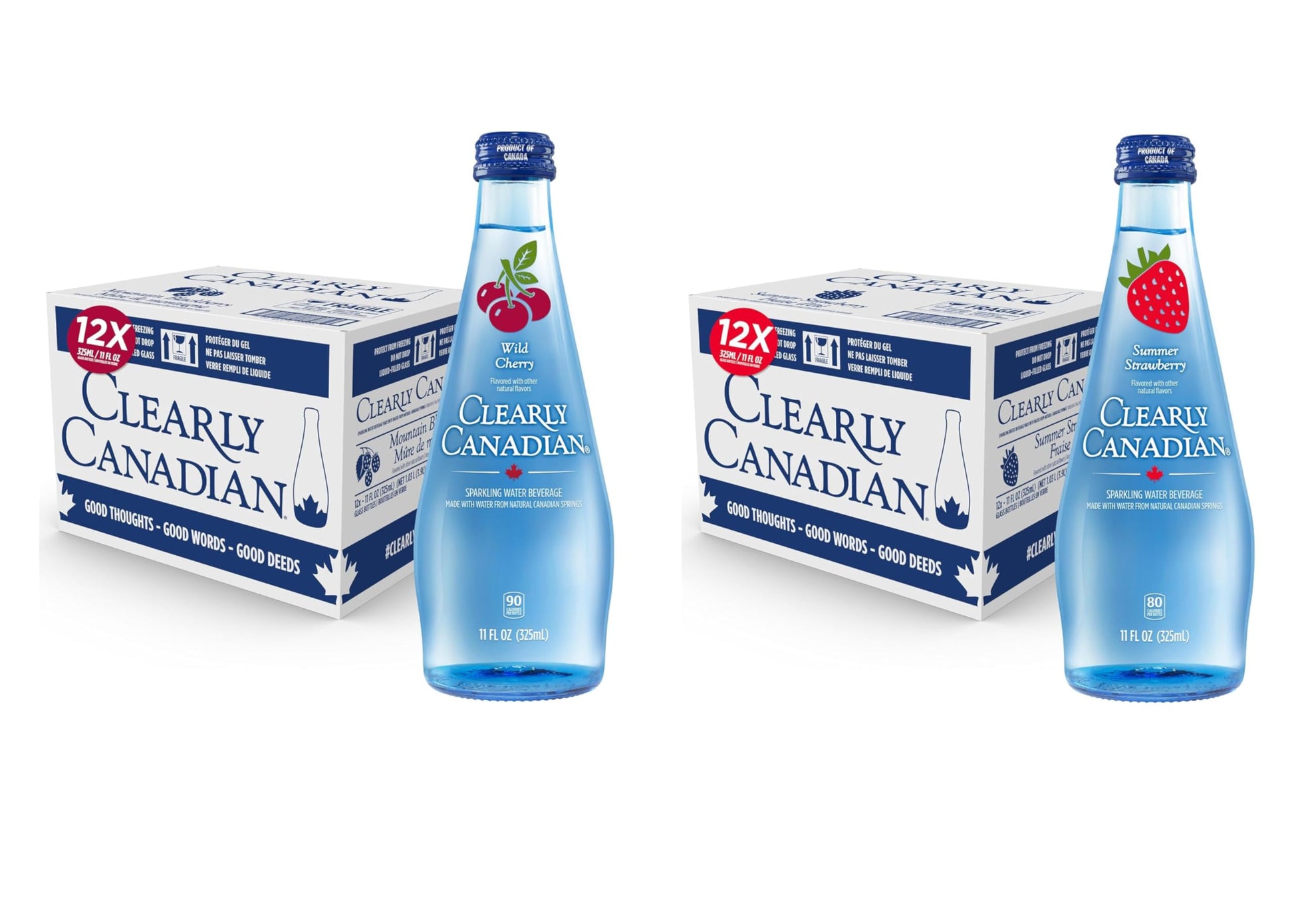 Clearly Canadian Sparkling Flavored Water  11 Oz Glass Bottles - Variety Of Refreshing Flavors  Top-Grade Carbonated Beverage  Available In 12-Pack And 24-Pack Options (24 Pack  Cherry/Strawberry)