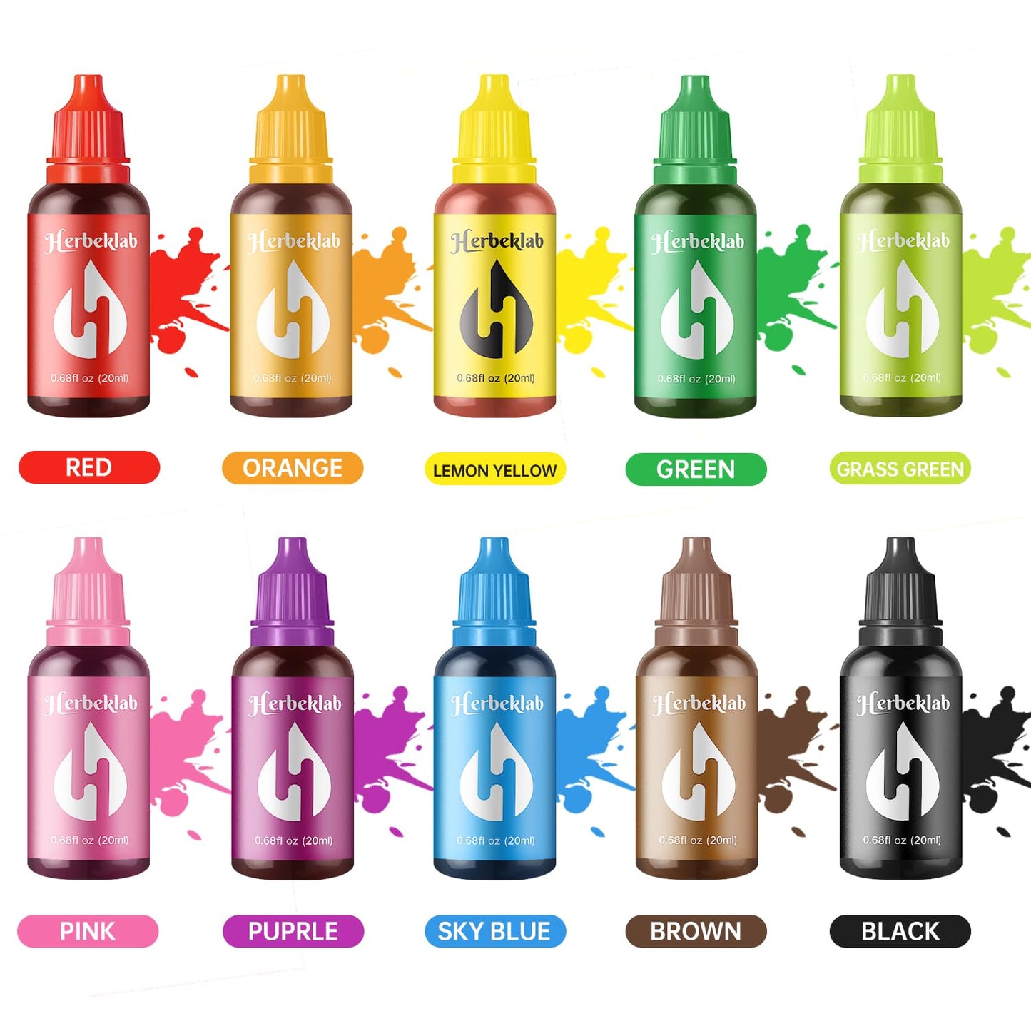 Herbeklab Food Coloring Liquid Food Dye Water Based Food Color 10 Colors X 20 Ml Liquid Food Coloring Set Concentrated Slime Dye