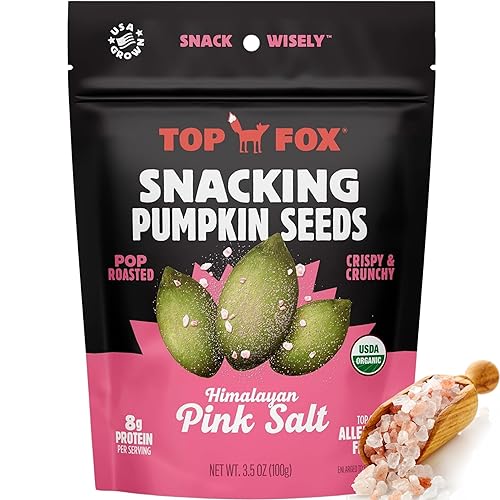 Top Fox Snacks - Organic Pop-Roasted Pumpkin Seeds | Healthy Protein Snacks - Gluten Free - Keto And Vegan Friendly (Himalayan Salt, 3.5 Oz - 6 Pack)