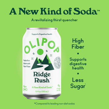 OLIPOP Prebiotic Soda Pop, Ridge Rush, Gluten Free, Vegan, 12oz (Pack of 12)