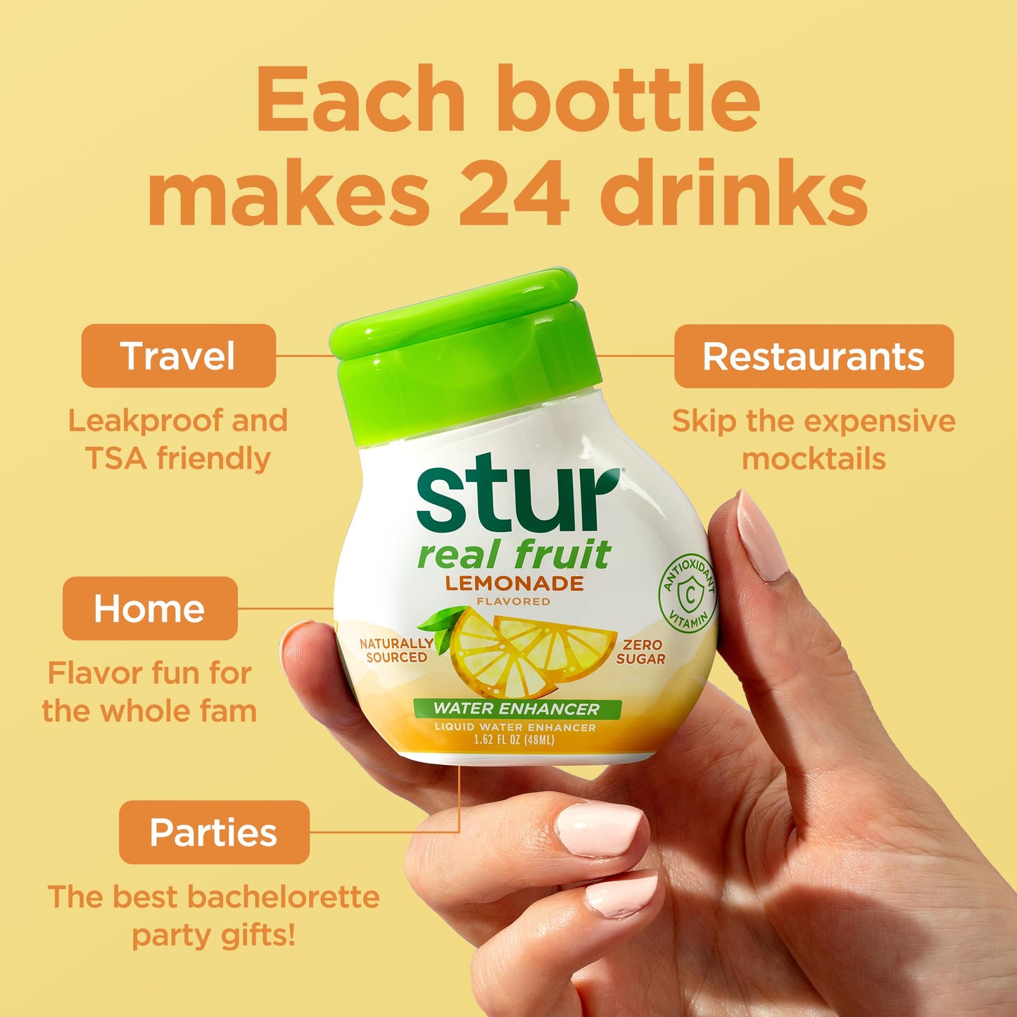 Stur Liquid Water Enhancer | Lemonade | Naturally Sweetened | High in Vitamin C & Antioxidants | Sugar Free | Zero Calories | Ke
